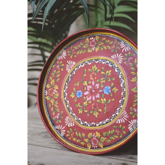 Stort, rundt fat i metall - håndmalt - 55cm-lys-Trend Design-Hyttefeber