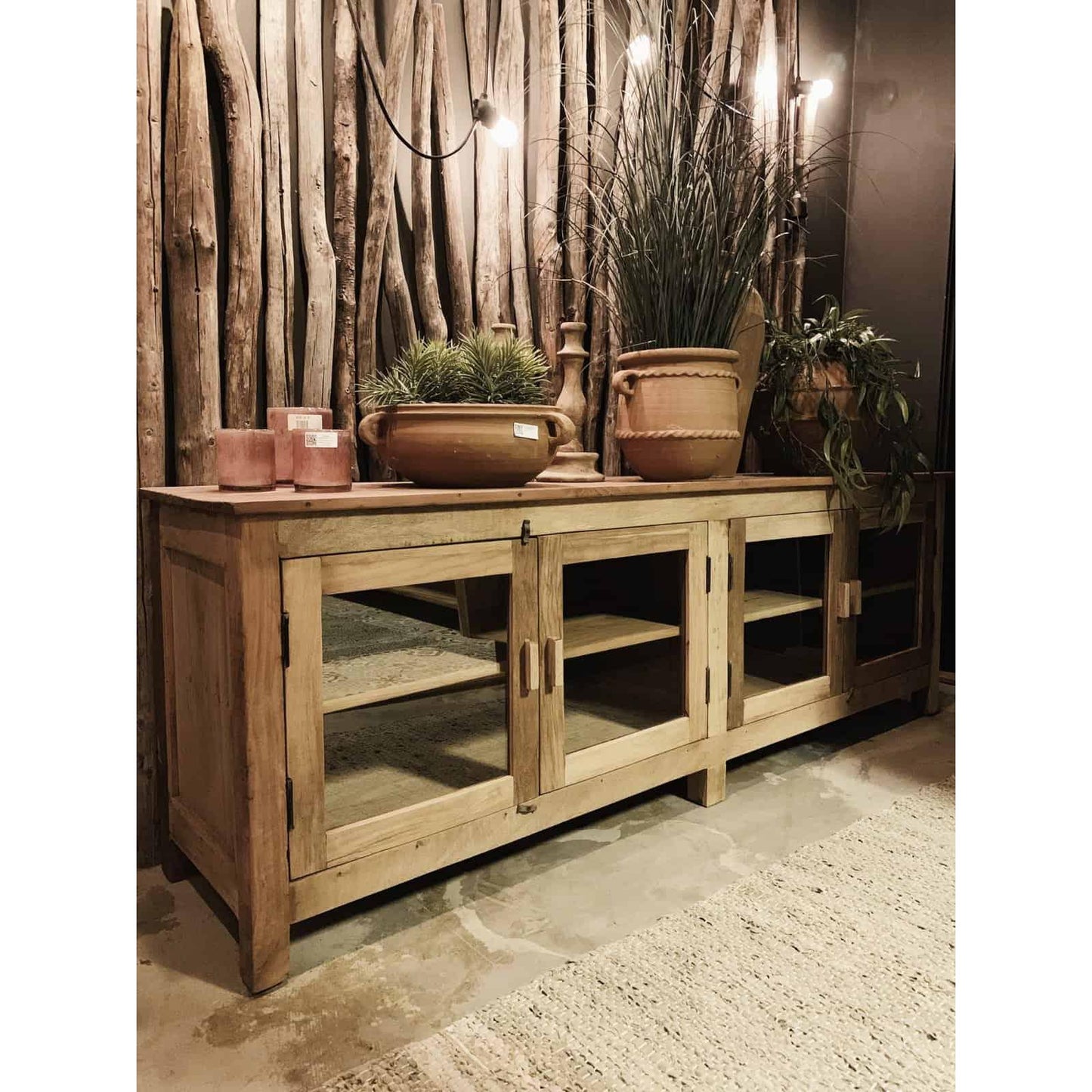 Vintage Skjenk med glass - 190x45x65cm-Møbler og Bord-Trend Design-Hyttefeber