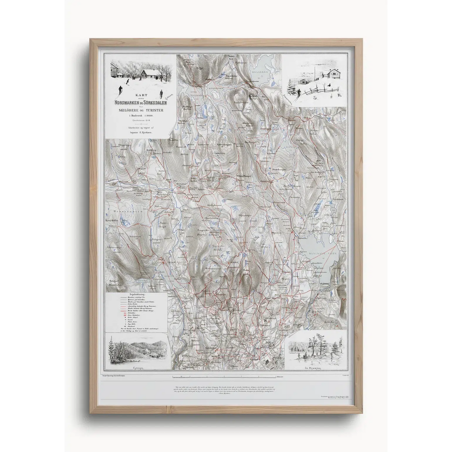 Verdens første og eldste skikart (Ernst Bjerknes 1890)-Maps-Dapamaps-Med ramme-Hyttefeber