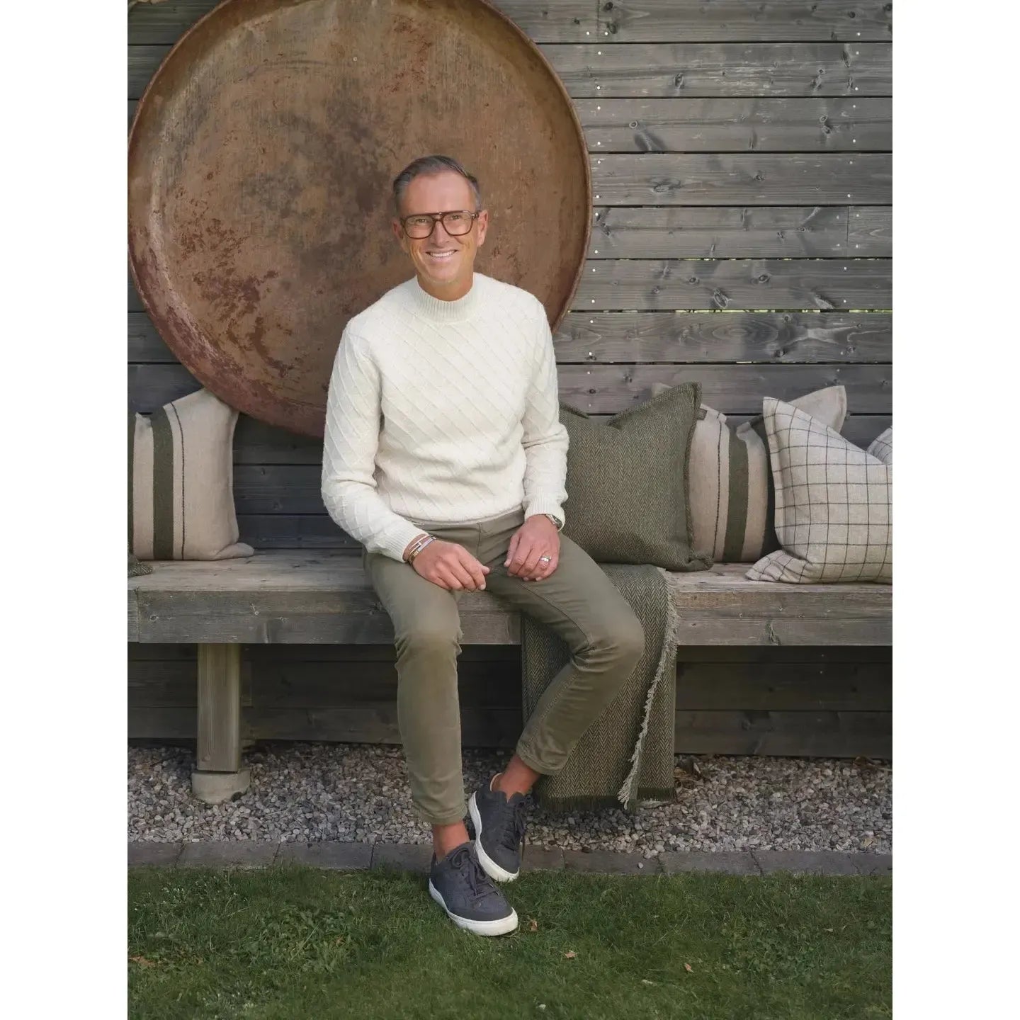 Halvor Bakke - Putetrekk - Vivero - Resirkulert Ull - Beige m/grønn - 50x50-Putetrekk-Norvigroup-Hyttefeber