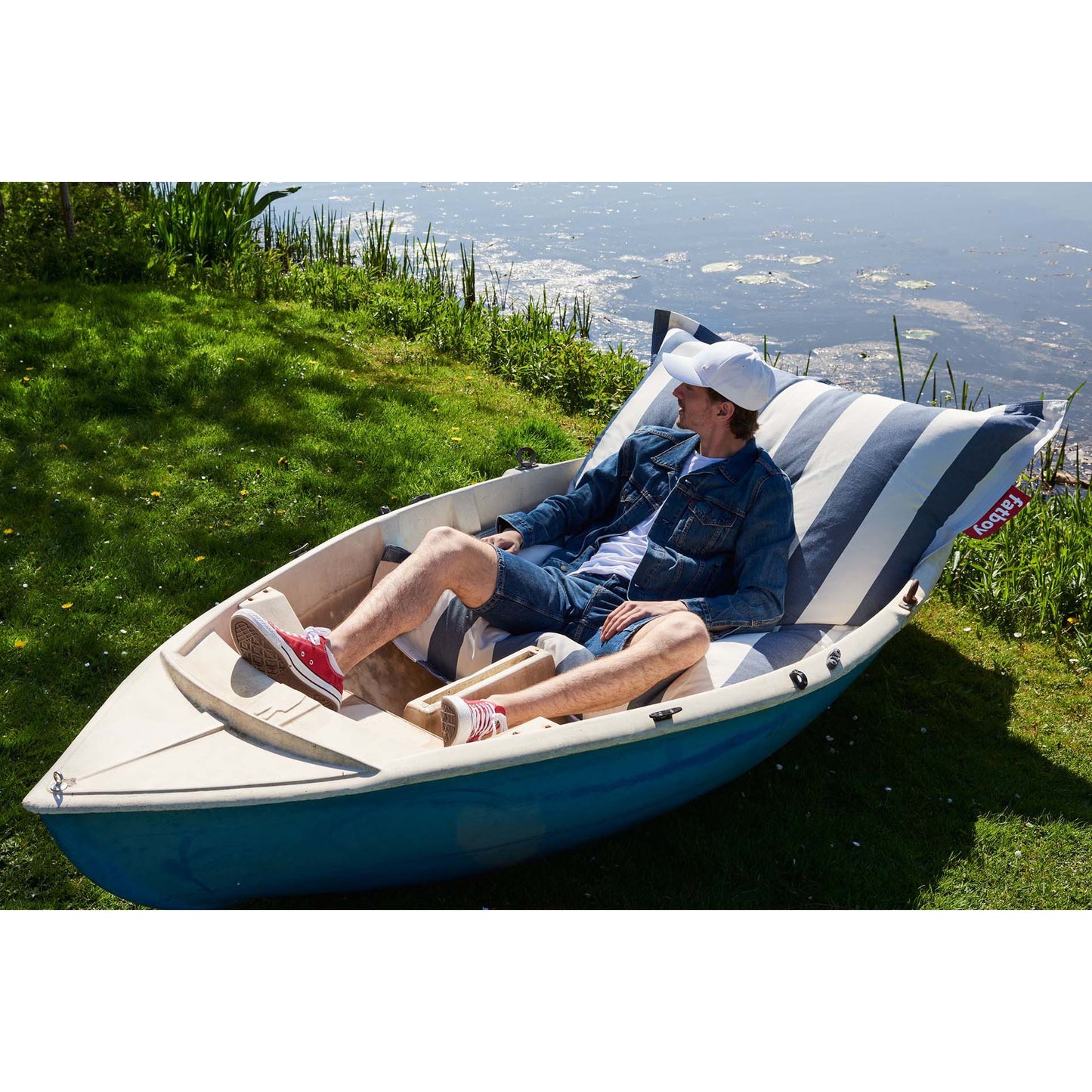 Fatboy® Original Outdoor - Stripe Ocean Blue 1-2 pers.-Sittesekker-Fatboy-Hyttefeber