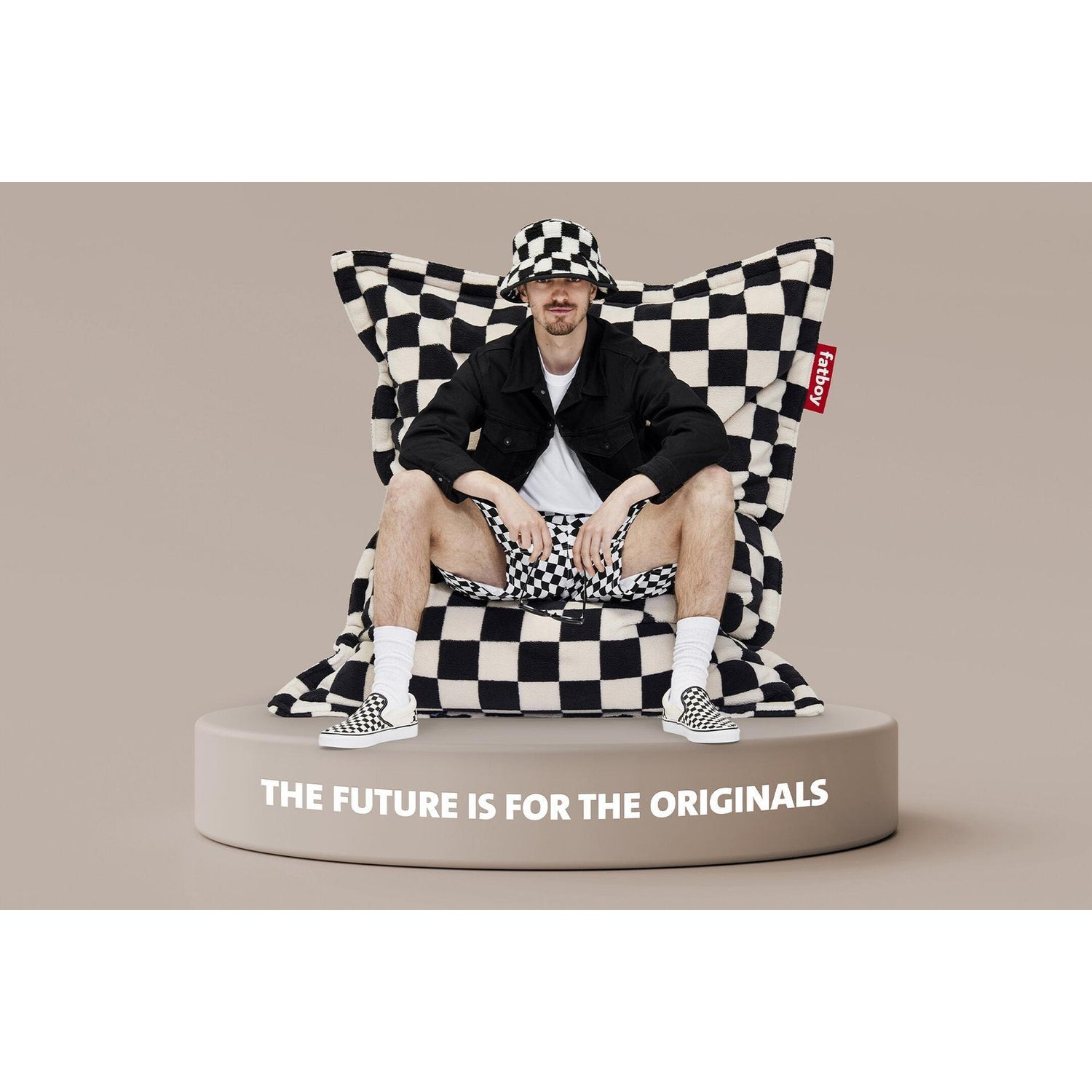 Fatboy® Original Slim Teddy Chess Black Ecru-Sittesekker-Fatboy-Hyttefeber