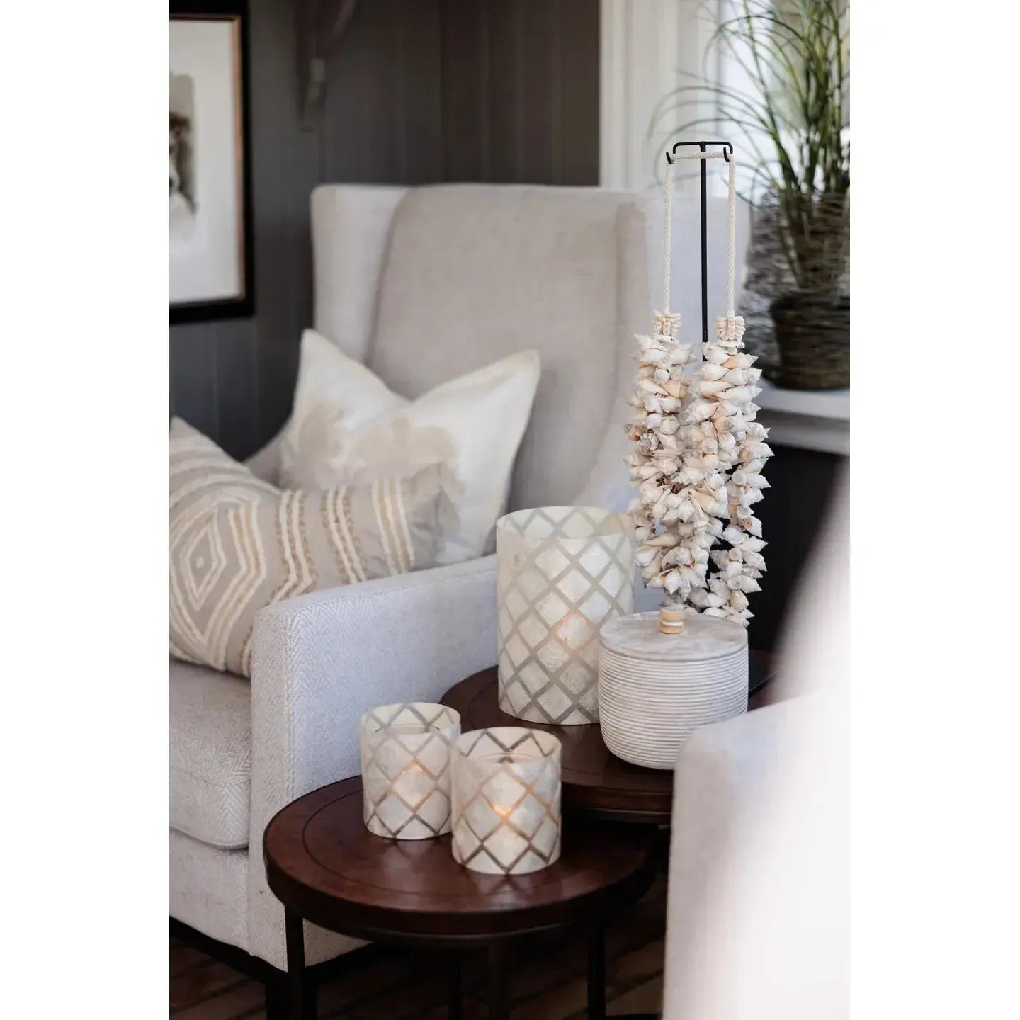 Halvor Bakke - Capiz Ruter- Telysholder - Creme - Liten-Telysholder-NorviGroup-Hyttefeber