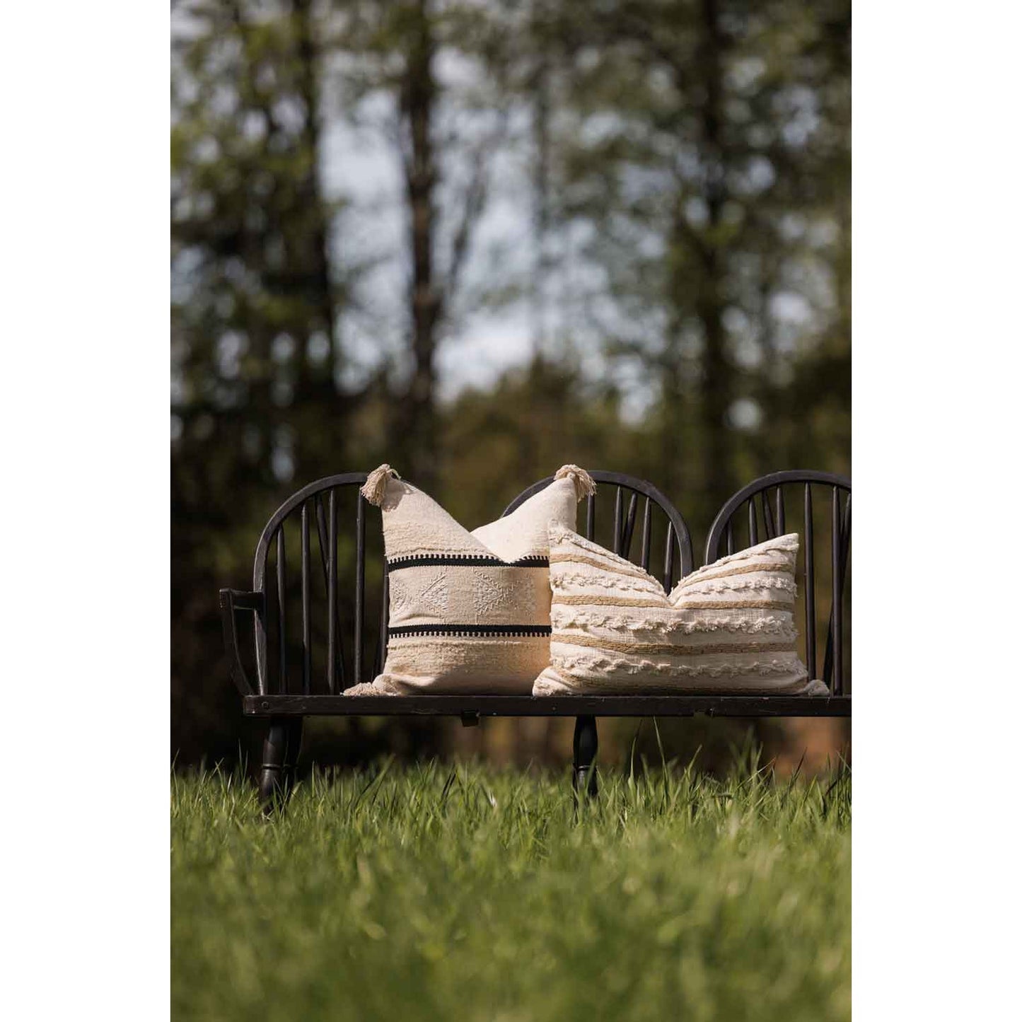 Putetrekk Jute bomull - Offwhite med beige dekorbånd - 40x60 cm-Putetrekk-Lama-Hyttefeber