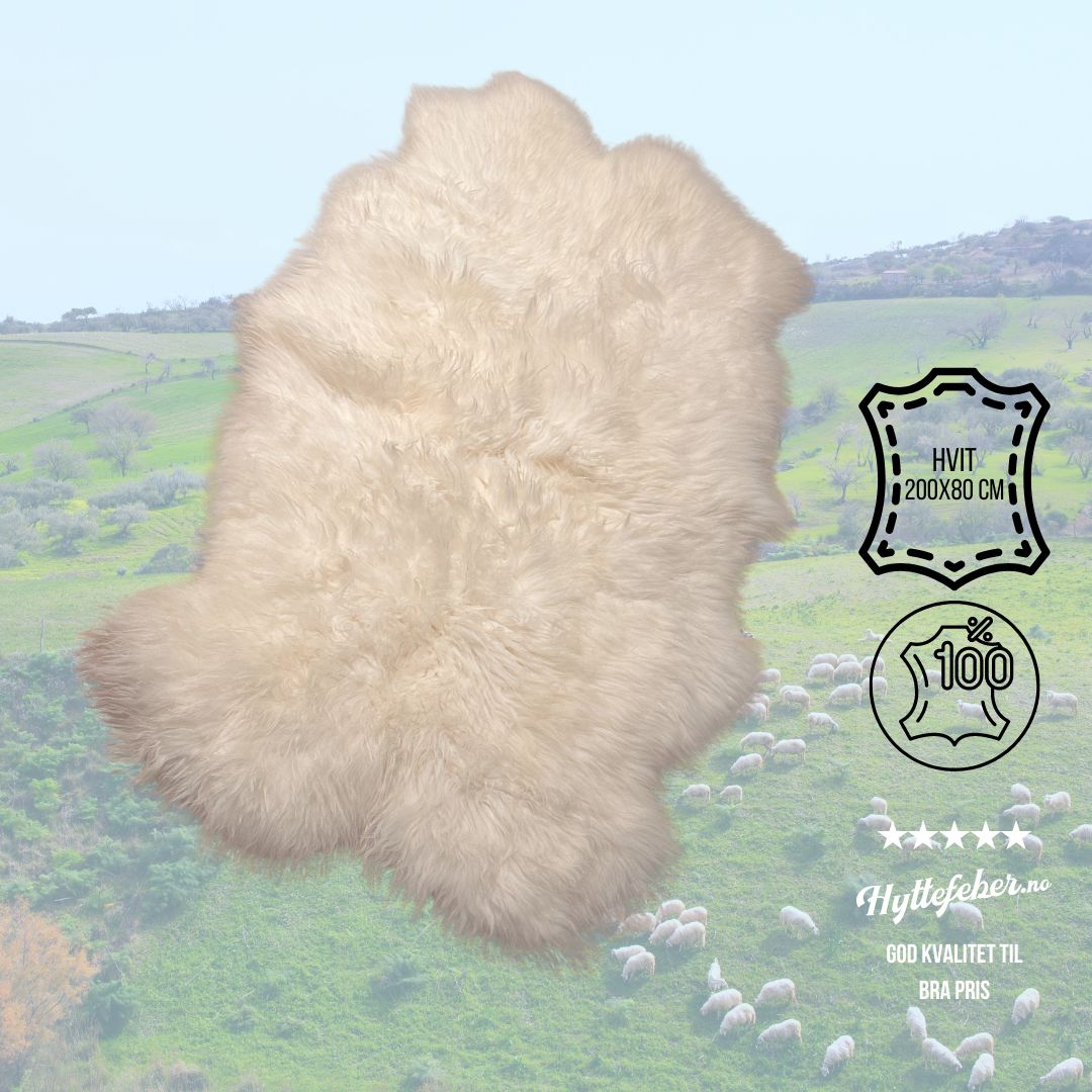 XXL 4 Dobbelt-Saueskinn / Hvit - 200x80-Saueskinn-Hyttefeber-Hyttefeber