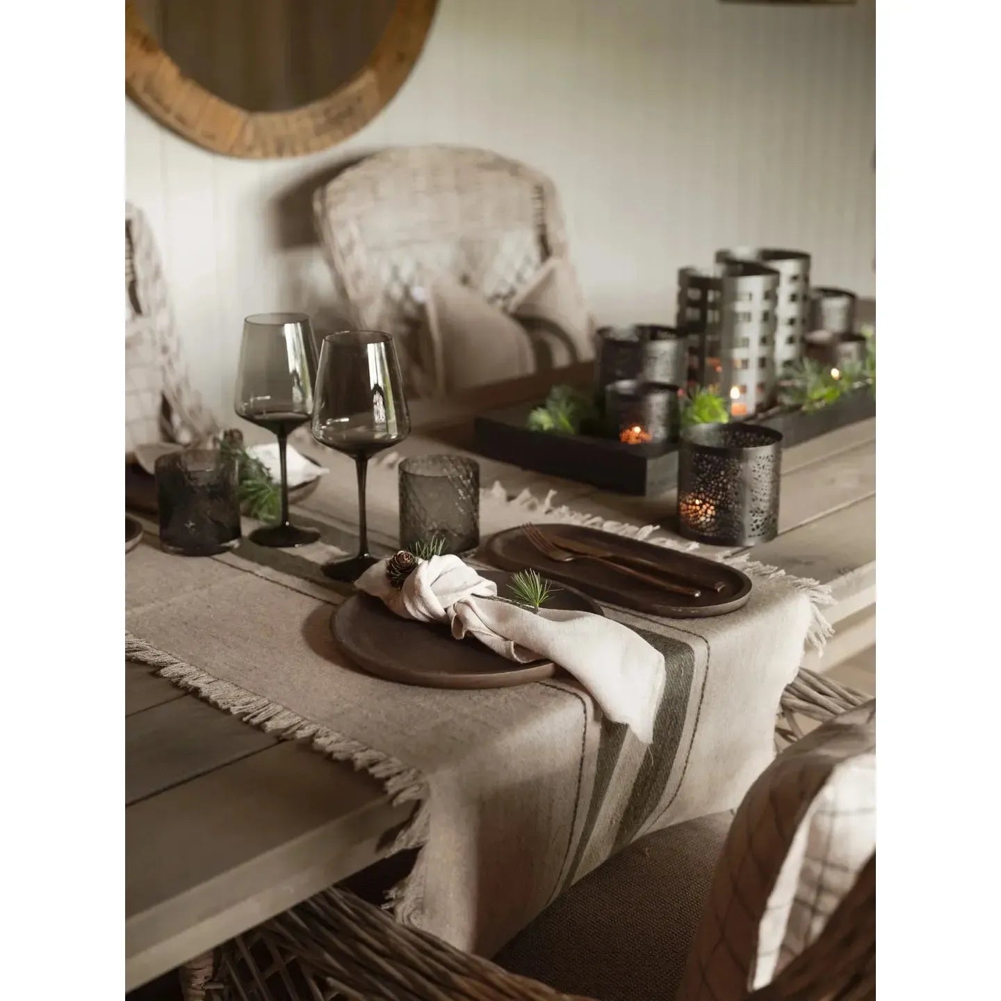 Halvor Bakke - Vivero Bordløper - Resirkluert Ull - Beige/grønn - 50x140cm-Norvigroup-Hyttefeber
