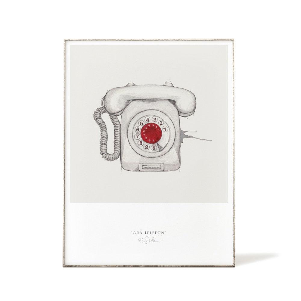 Kunsttrykk 30x40cm - Grå Telefon-Til Veggen-Emmeselle-Hyttefeber