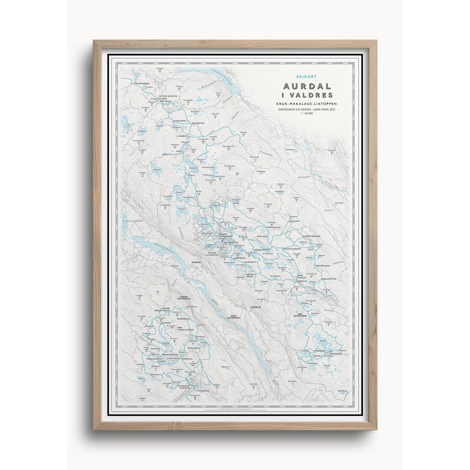 Skikart Aurdal i Valdres (50x70 cm)-Maps-Dapamaps-Hyttefeber