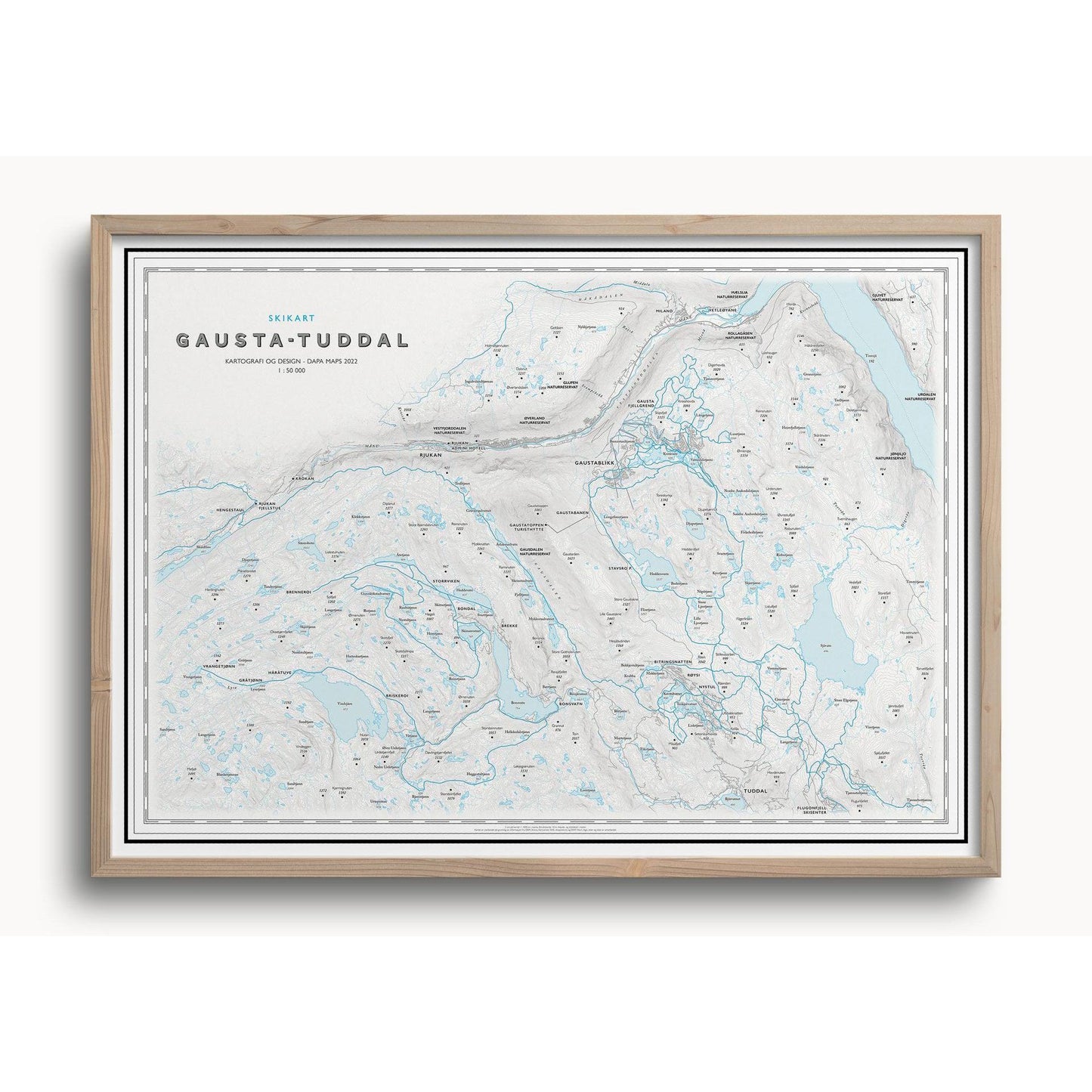 Skikart Gausta-Tuddal (50x70 cm)-Maps-Dapamaps-Hyttefeber