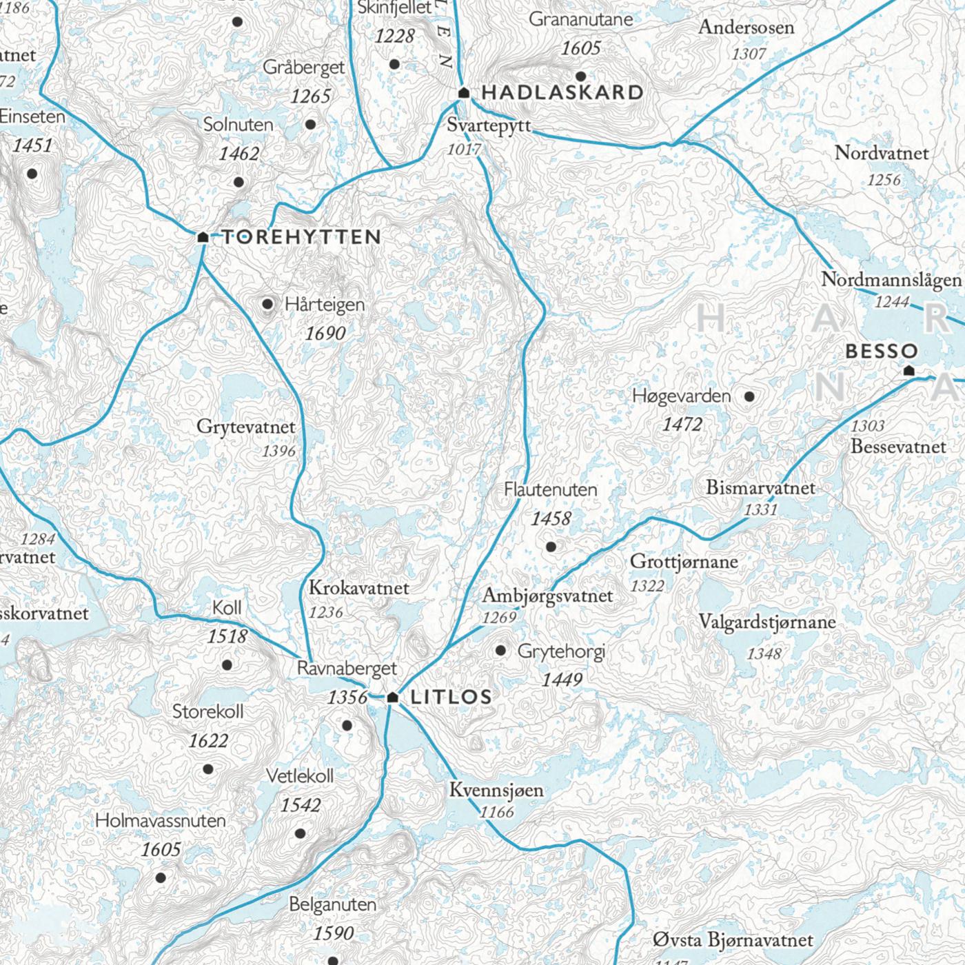 Skikart Hardangervidda (50x70 cm)-Maps-Dapamaps-Hyttefeber