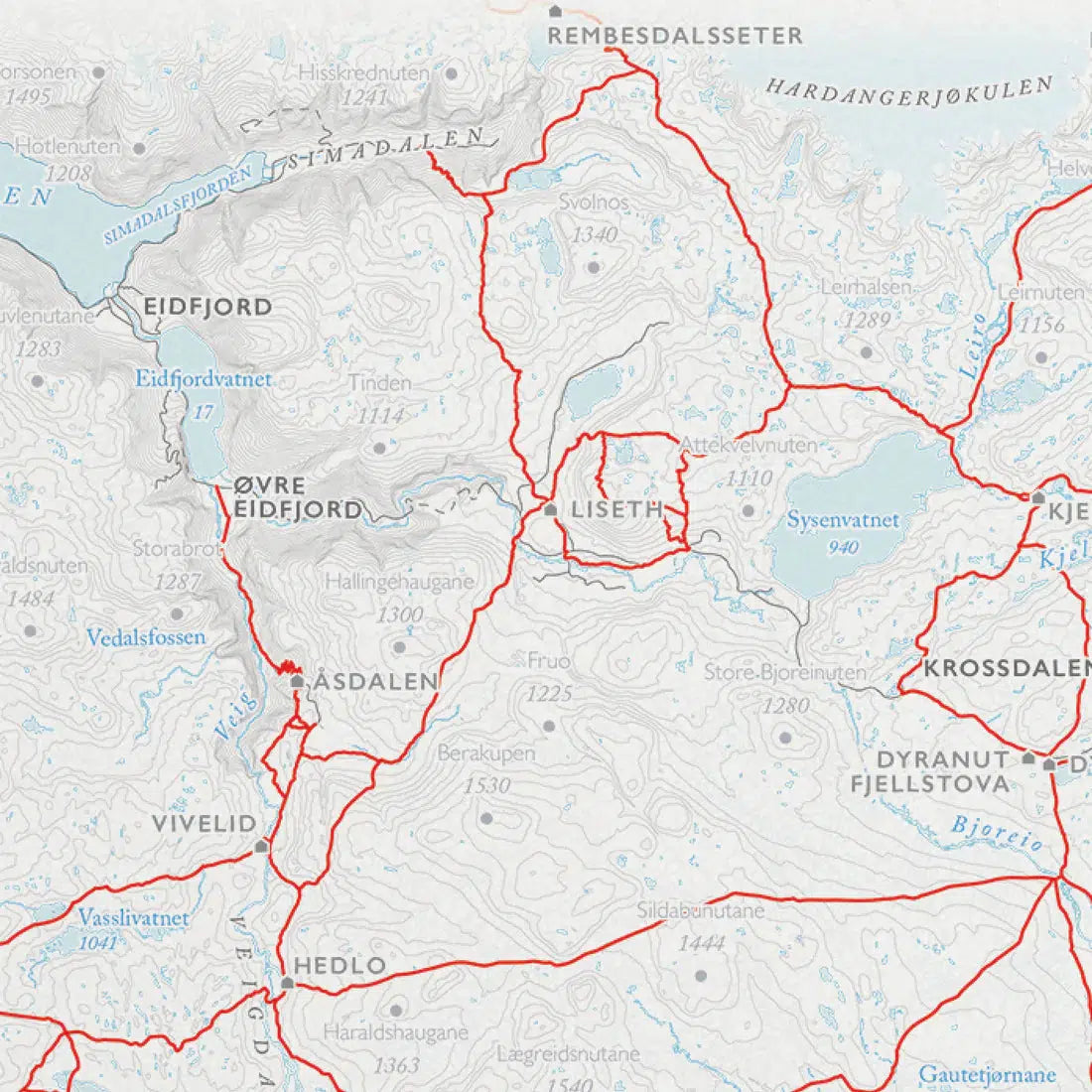 Hardangervidda turkart (50x70 cm)-Maps-Dapamaps-Hyttefeber