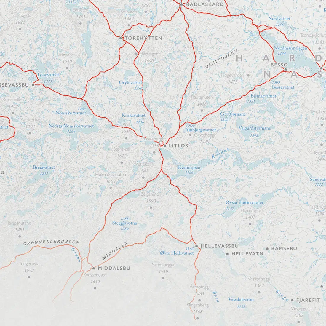 Hardangervidda turkart (50x70 cm)-Maps-Dapamaps-Hyttefeber