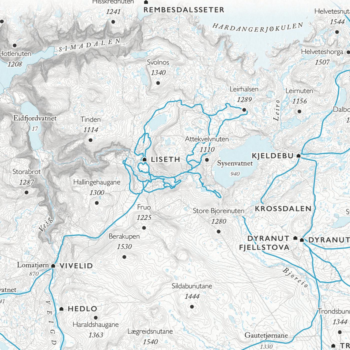 Skikart Hardangervidda (50x70 cm)-Maps-Dapamaps-Hyttefeber