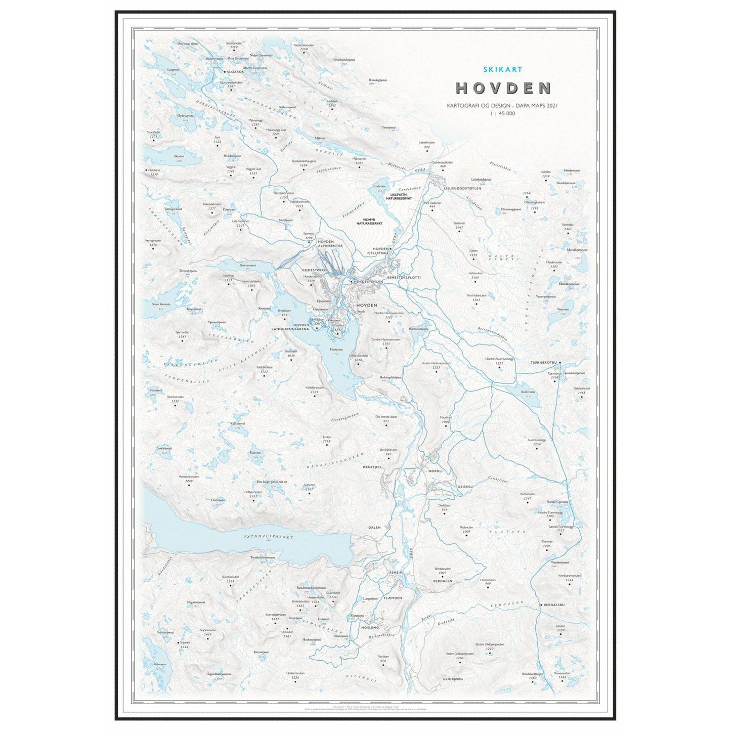 Skikart Hovden (50x70 cm)-Maps-Dapamaps-Hyttefeber
