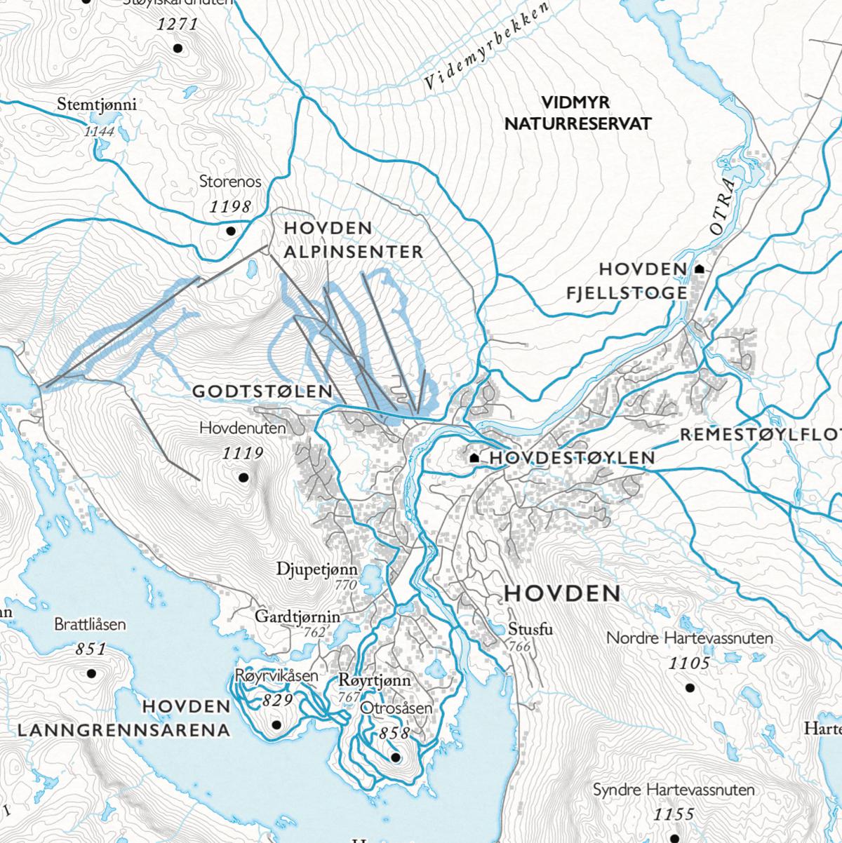 Skikart Hovden (50x70 cm)-Maps-Dapamaps-Hyttefeber