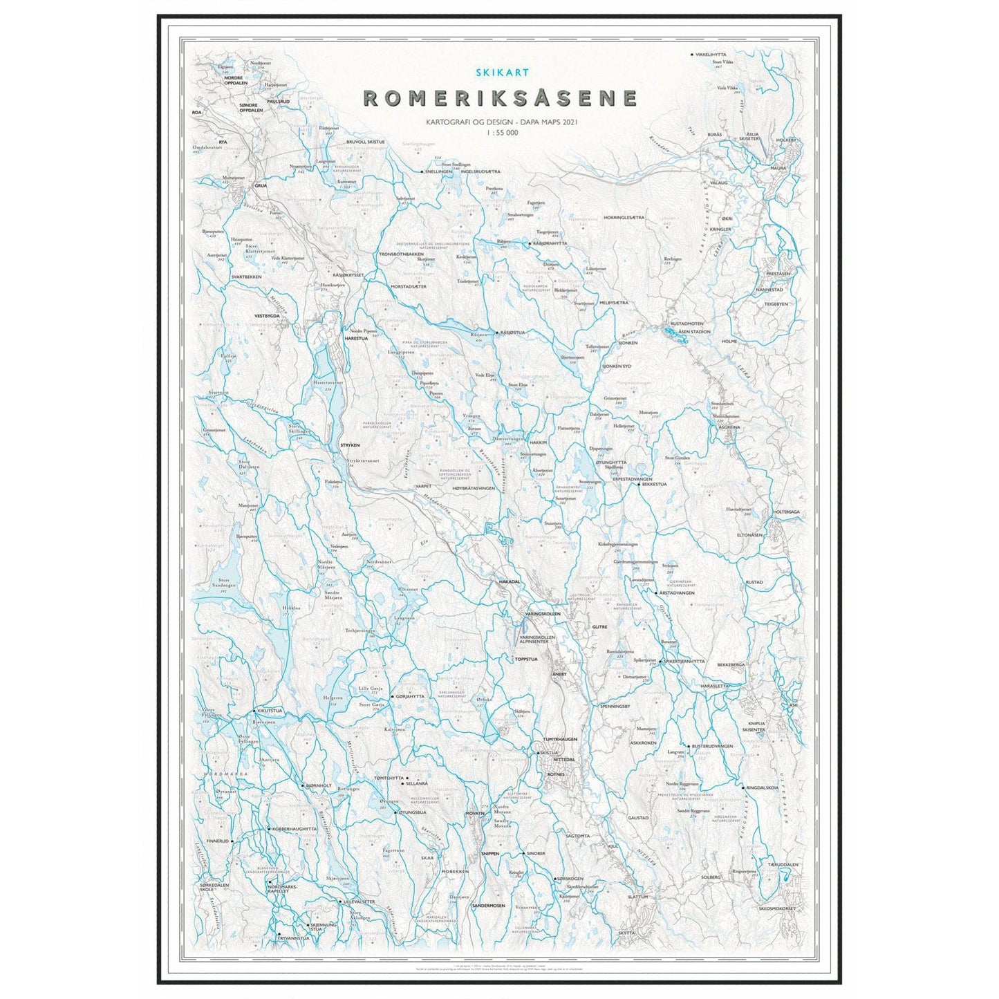 Skikart Romeriksåsene (50x70 cm)-Maps-Dapamaps-Hyttefeber