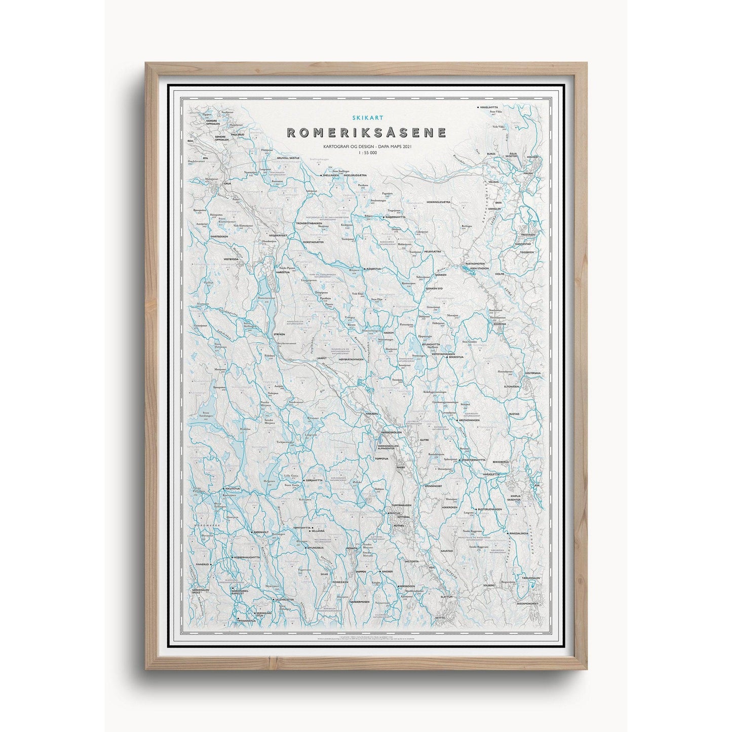 Skikart Romeriksåsene (50x70 cm)-Maps-Dapamaps-Hyttefeber