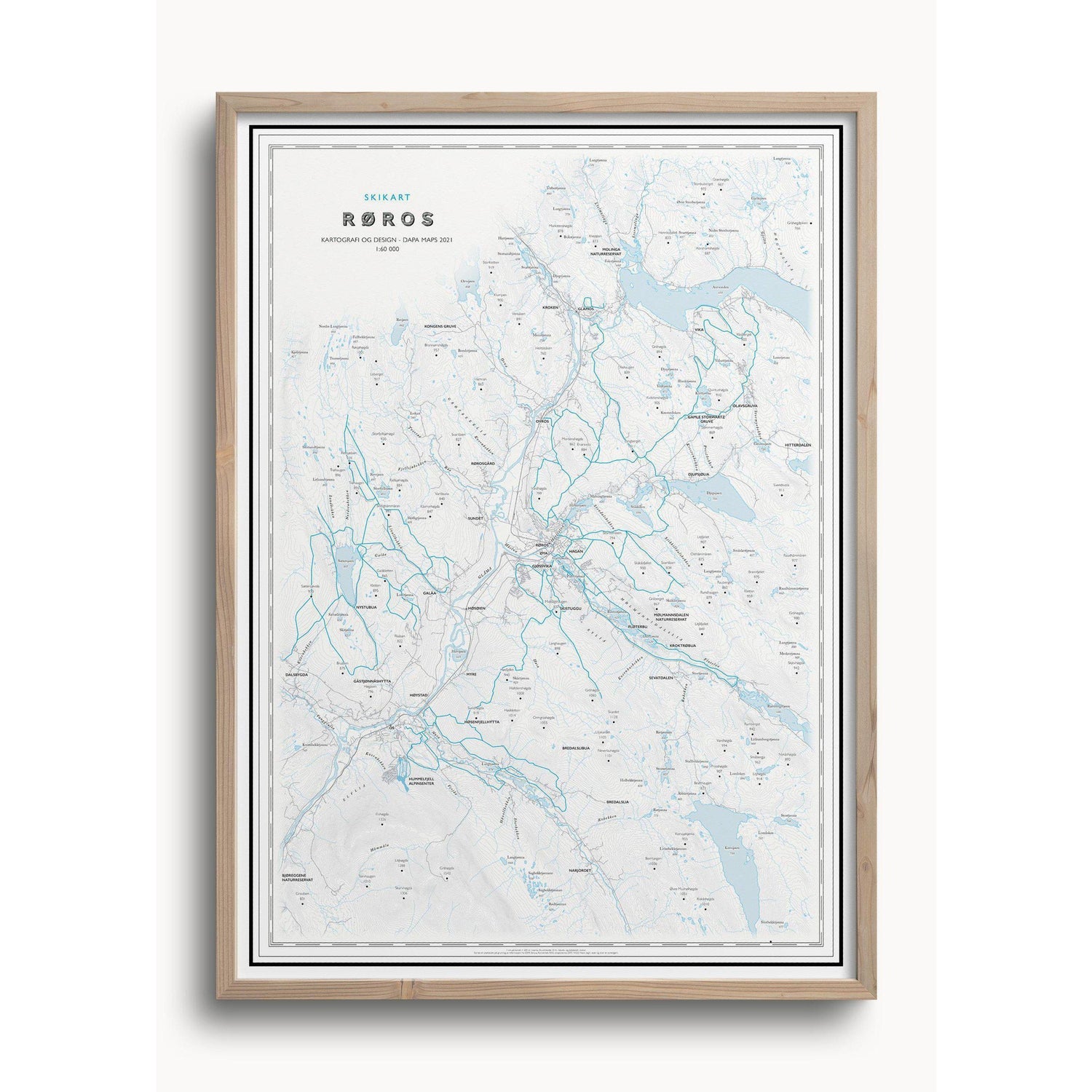 Skikart for Røros (50x70cm)-Skikart-Dapamaps-Hyttefeber