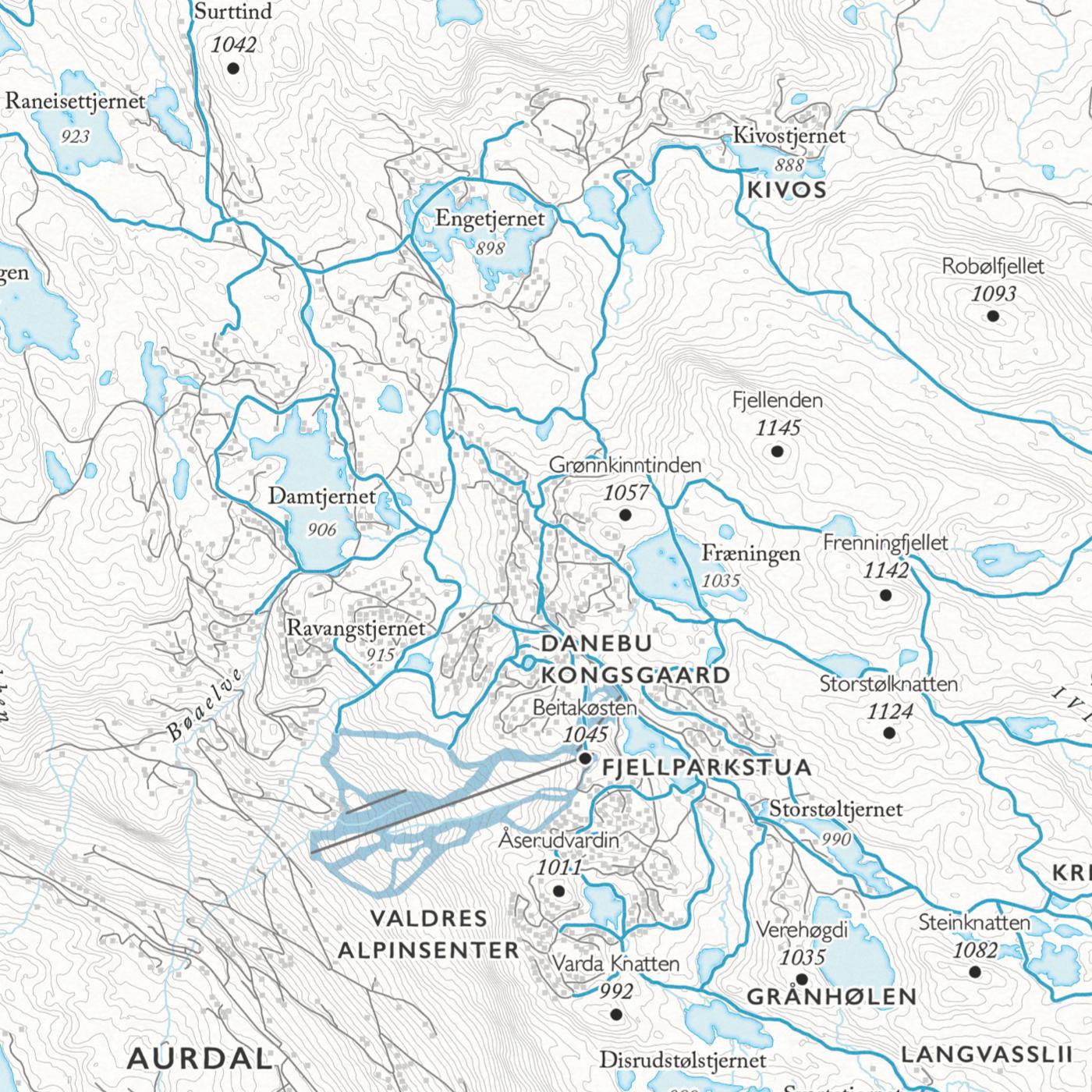 Skikart Aurdal i Valdres (50x70 cm)-Maps-Dapamaps-Hyttefeber