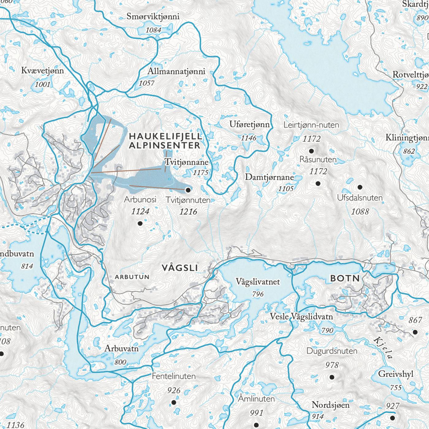 Skikart Haukelifjell -(50x70 cm)-Maps-Dapamaps-Hyttefeber