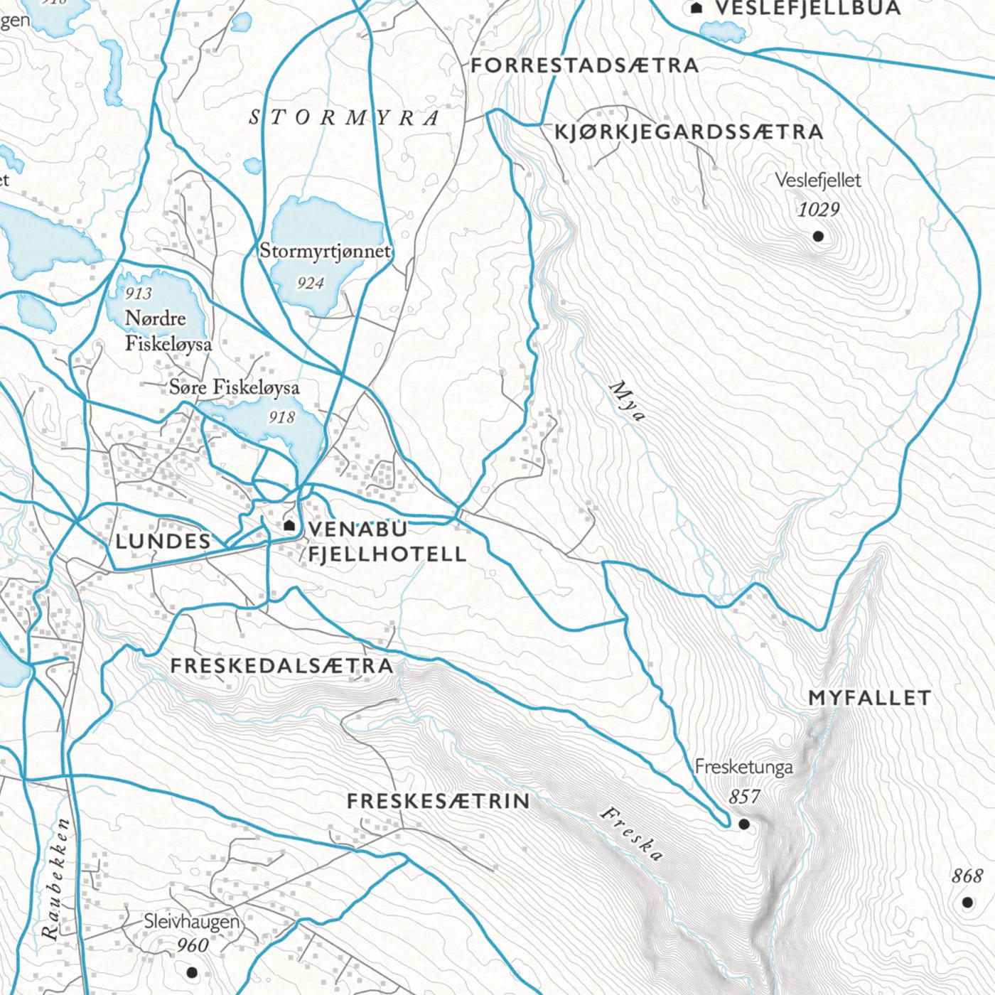 Skikart Venabygdsfjellet (50x70 cm)-Maps-Dapamaps-Hyttefeber