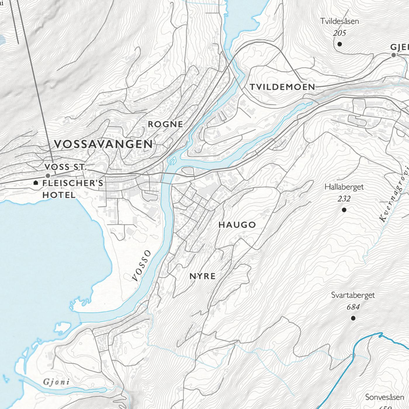 Skikart Voss (50x70 cm)-Maps-Dapamaps-Hyttefeber