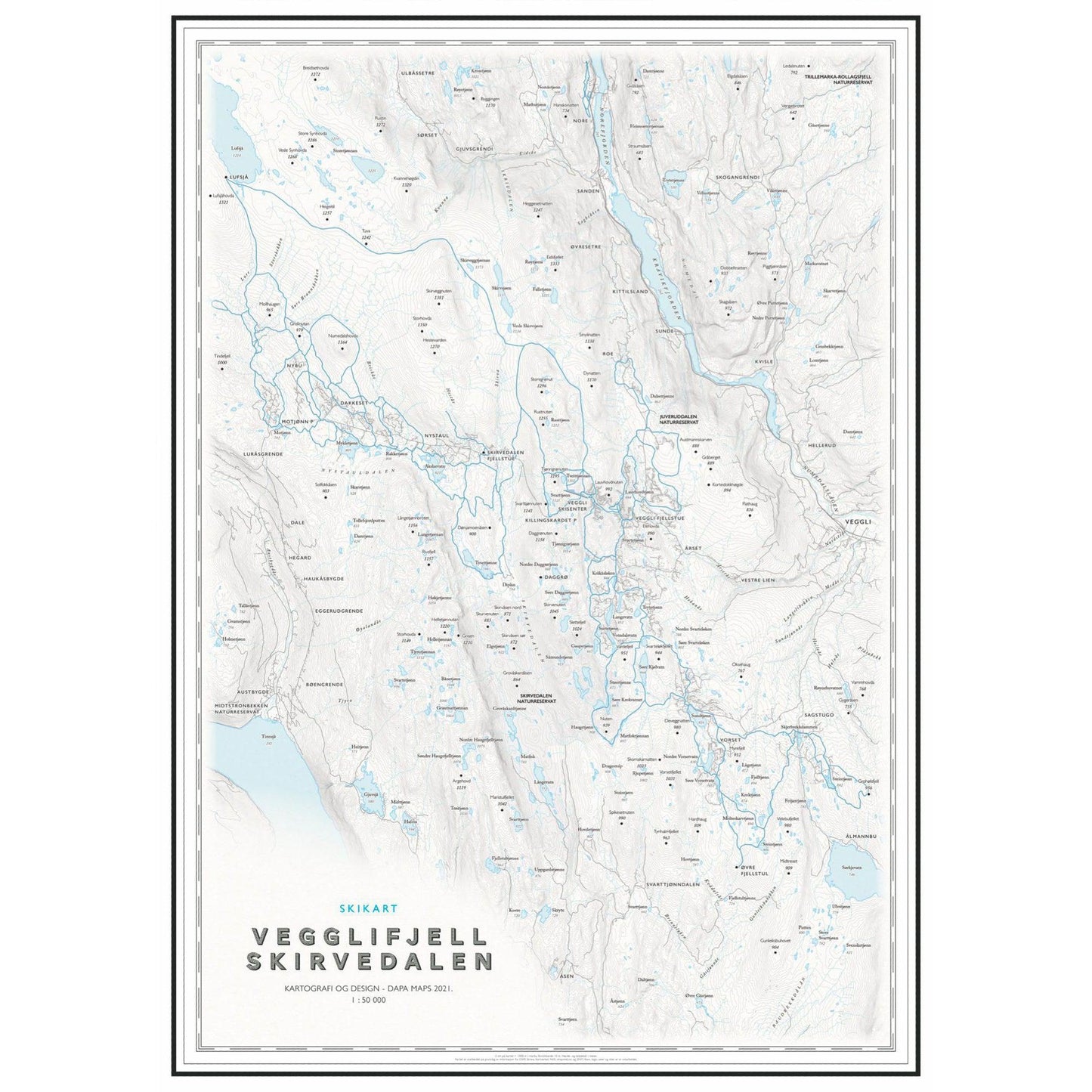 Skikart Vegglifjell - Skirvedalen (50x70 cm)-Maps-Dapamaps-Hyttefeber