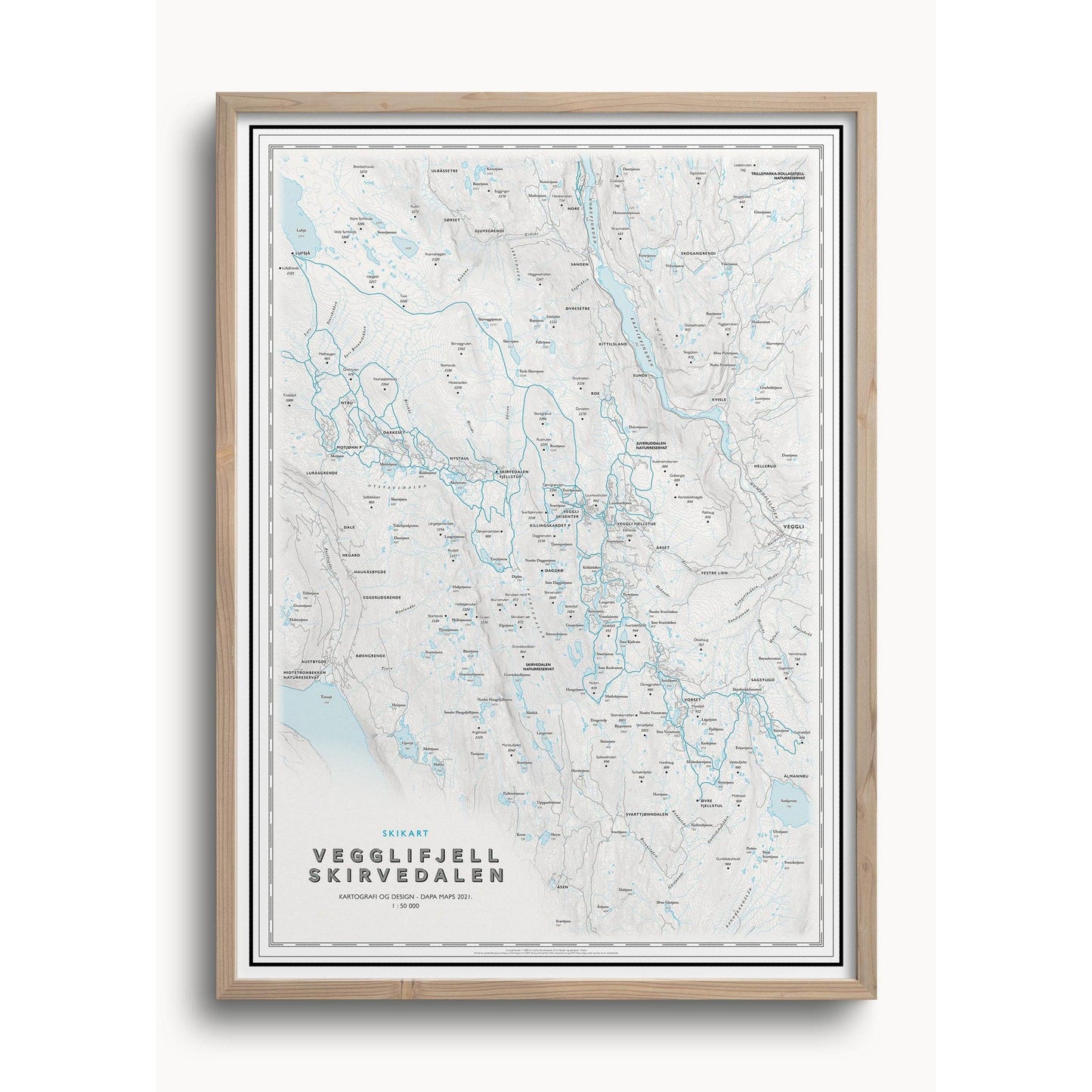 Skikart Vegglifjell - Skirvedalen (50x70 cm)-Maps-Dapamaps-Hyttefeber