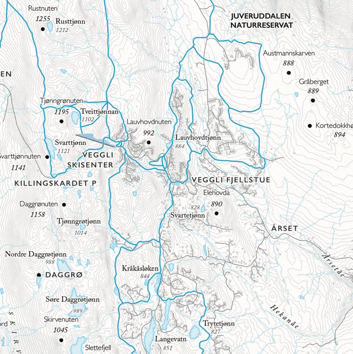 Skikart Vegglifjell - Skirvedalen (50x70 cm)-Maps-Dapamaps-Hyttefeber
