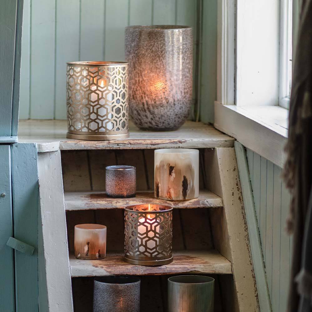 Lyslykt med Geometrisk Mønster i Messing - Liten-Lyslykter-Lama-Hyttefeber