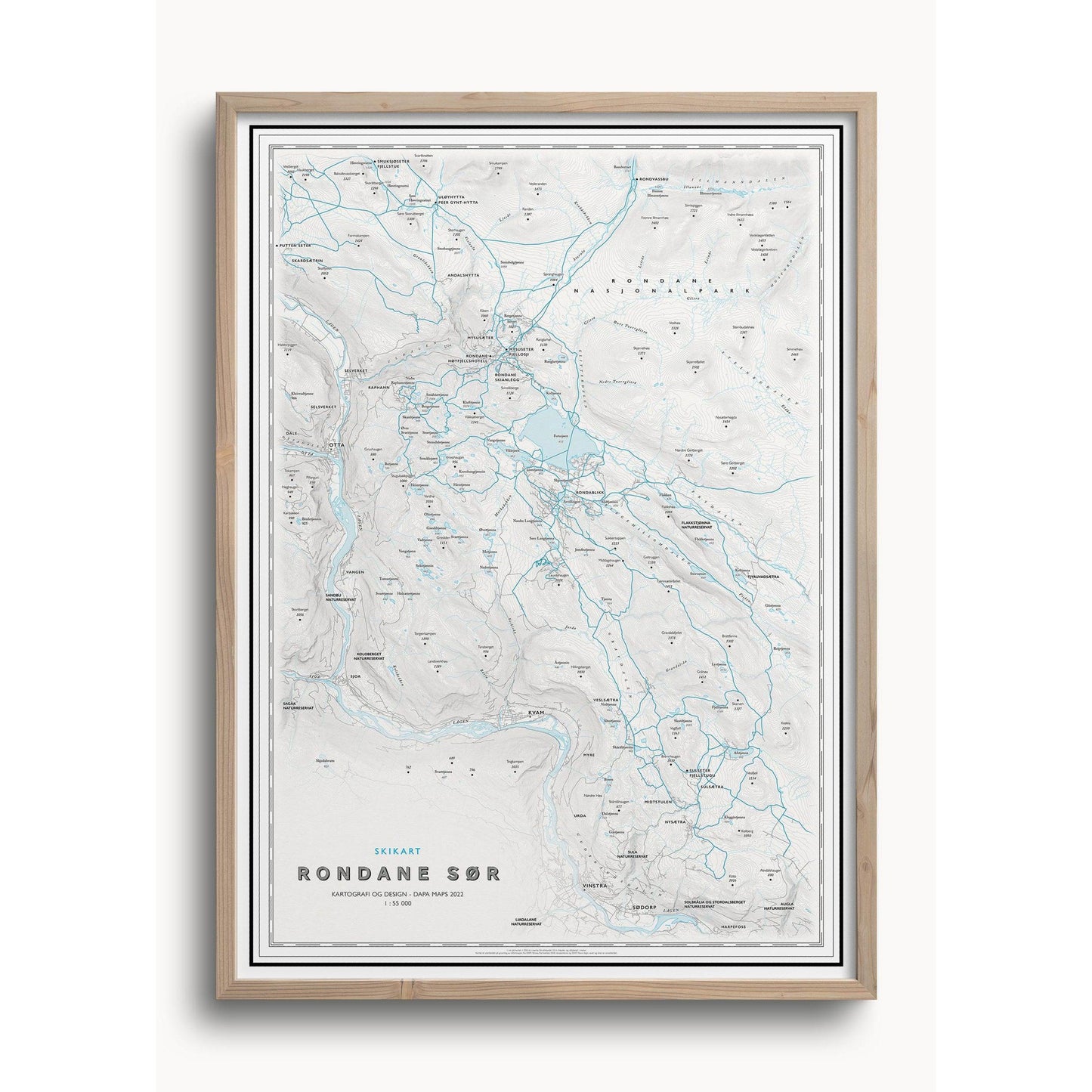 Skikart Rondane sør (50x70cm)-Maps-Dapamaps-Hyttefeber