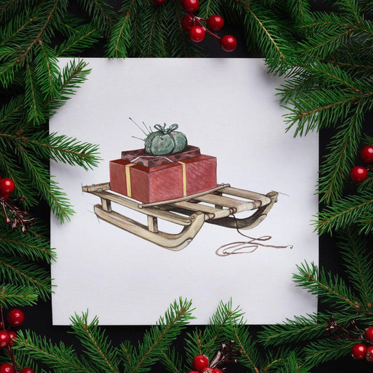 Store kunstkort - Slede-Til Veggen-Emmeselle-Hyttefeber