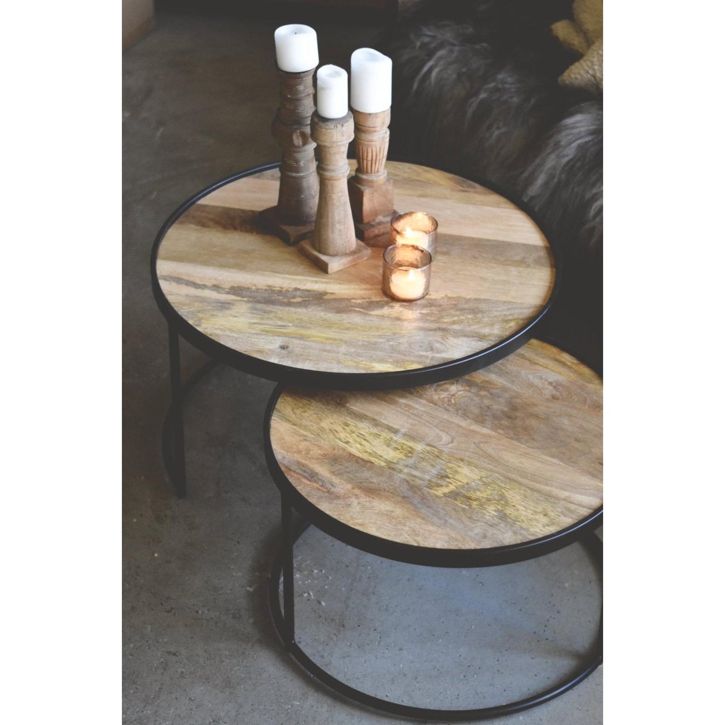 Sidebord i mangotre og metall - sett a 2 stk-Brett og Fat-Trend Design-Hyttefeber