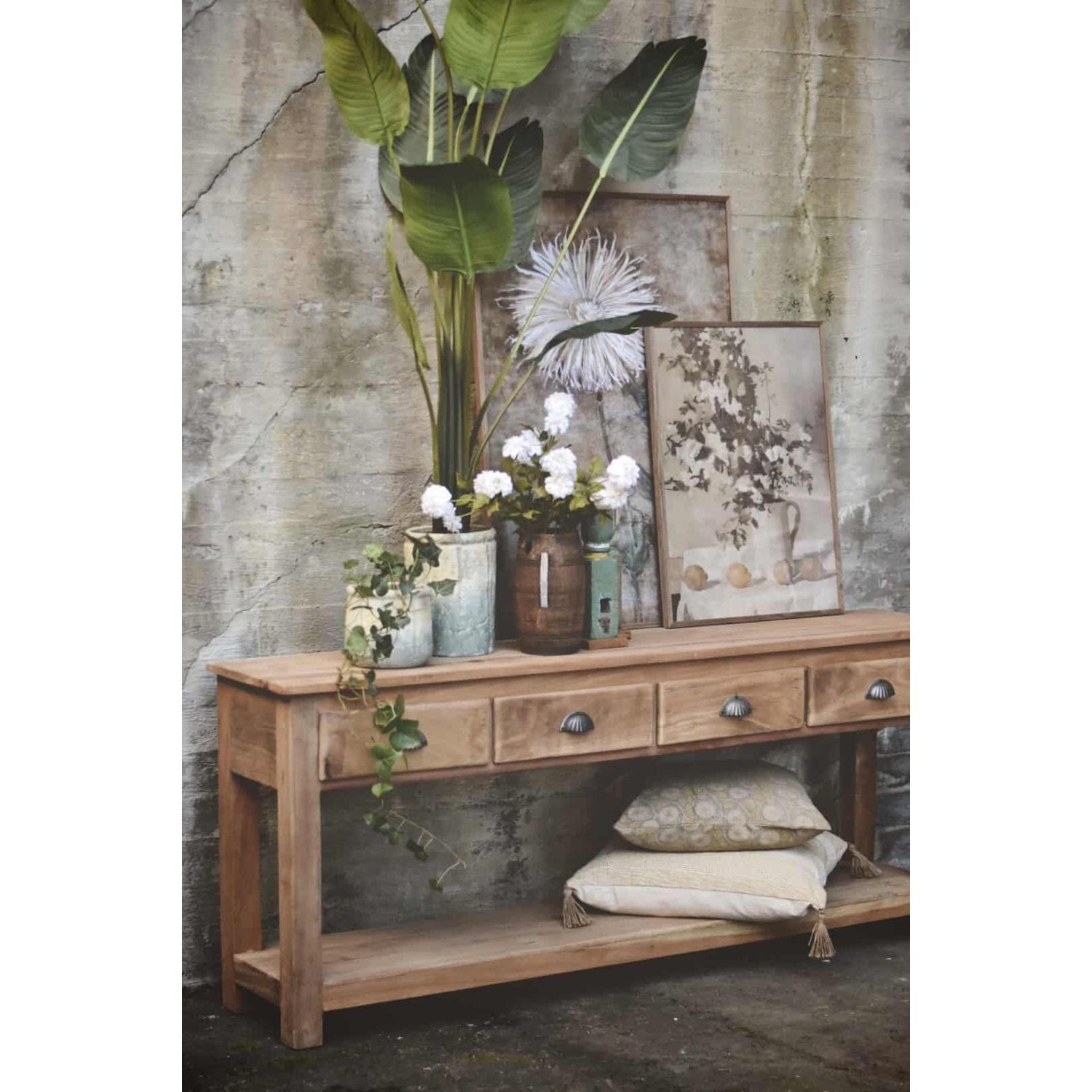 Vintage Konsollbord M 4 Skuffer Natur, 180x40x76cm-Møbler og Bord-Trend Design-Hyttefeber