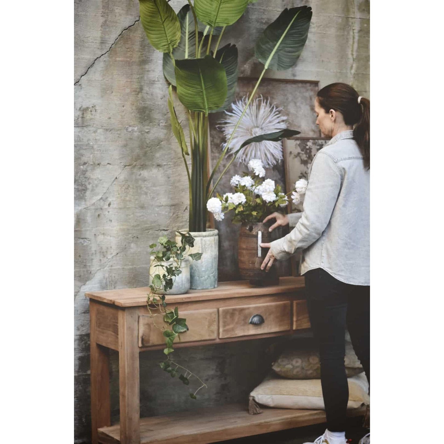 Vintage Konsollbord M 4 Skuffer Natur, 180x40x76cm-Møbler og Bord-Trend Design-Hyttefeber