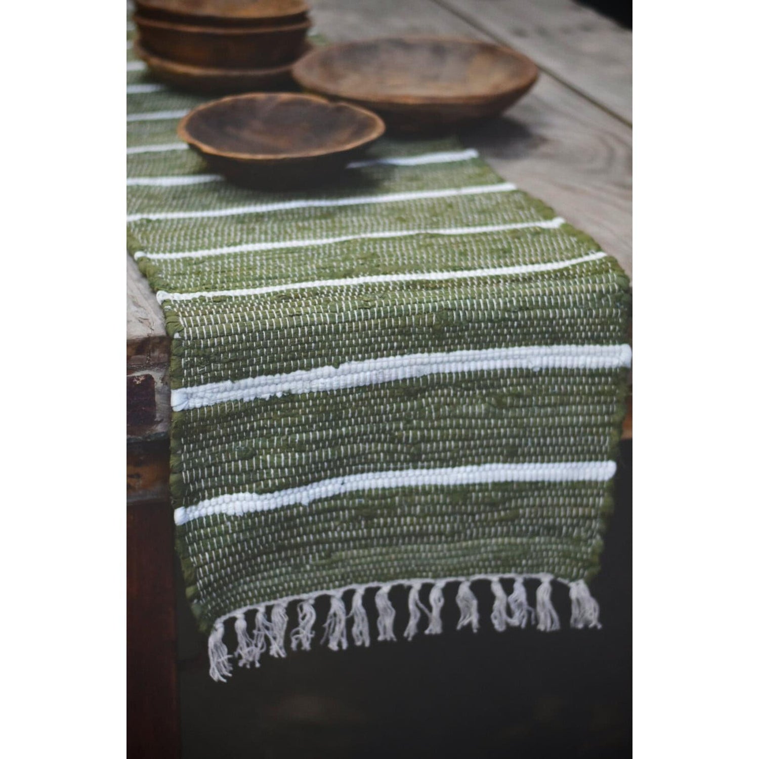 Løper - Bomull - Striper 40×140 Cm Grønn-Dørmatte-Trend Design-Hyttefeber