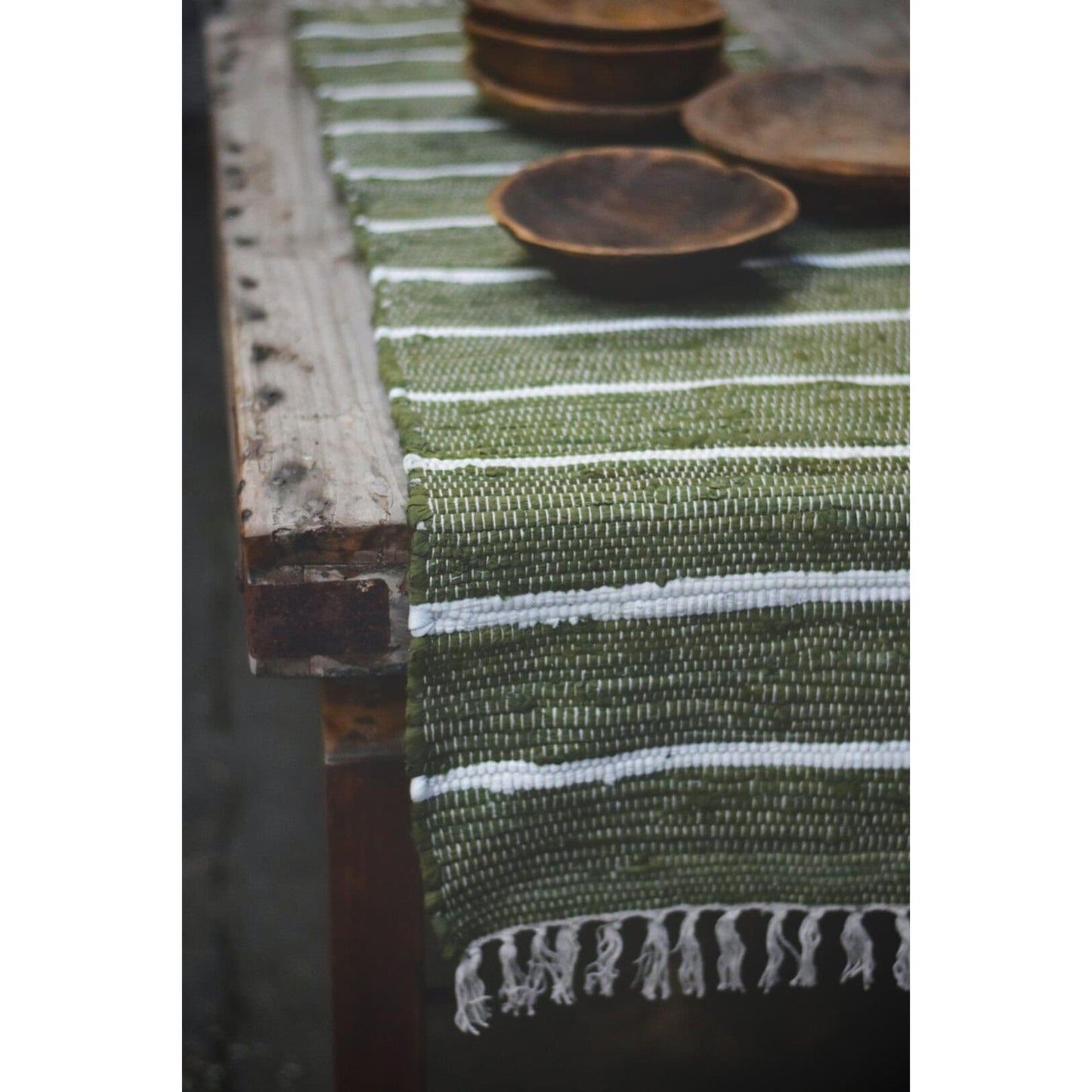 Løper - Bomull - Striper 40×140 Cm Grønn-Dørmatte-Trend Design-Hyttefeber