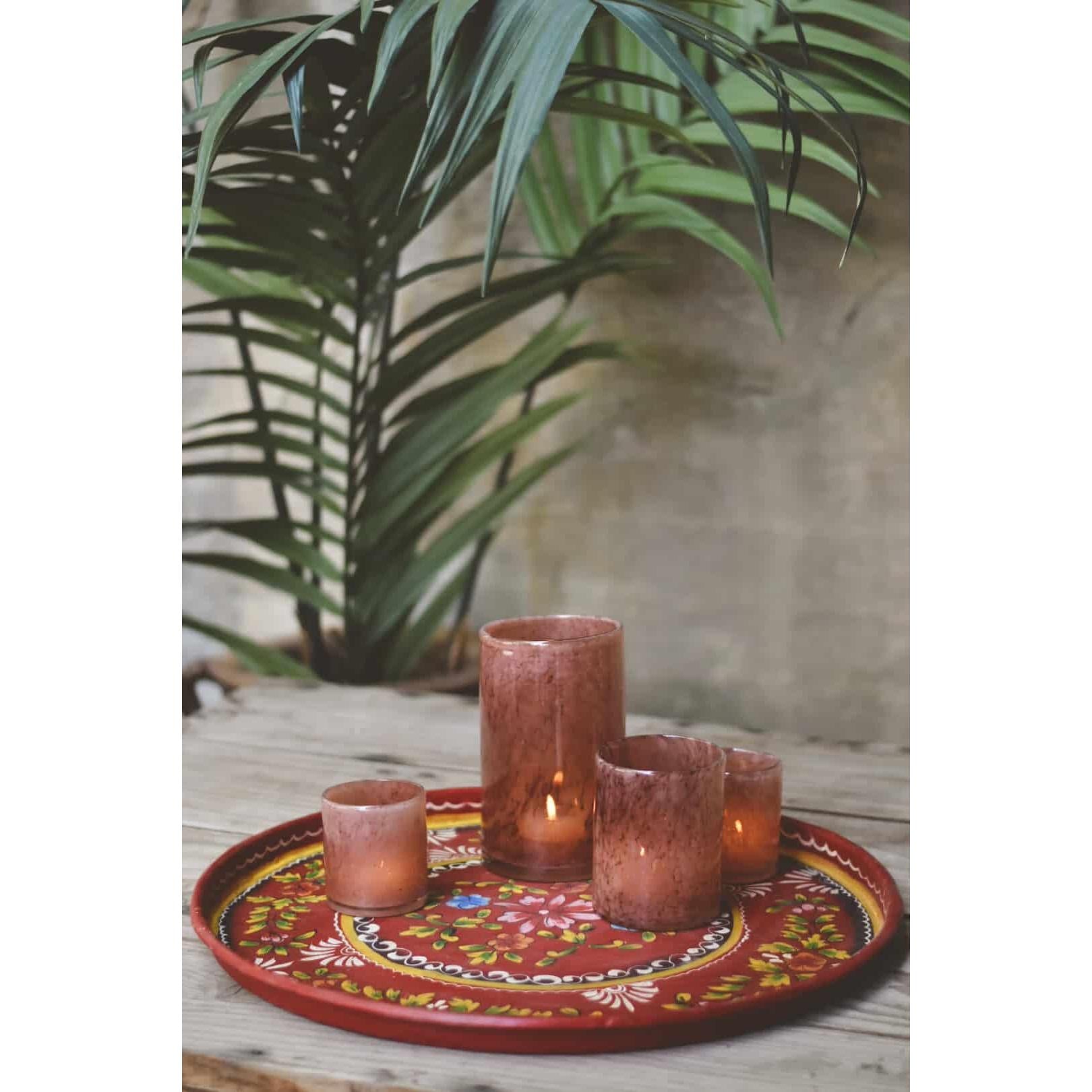 Stort, rundt fat i metall - håndmalt - 55cm-lys-Trend Design-Hyttefeber