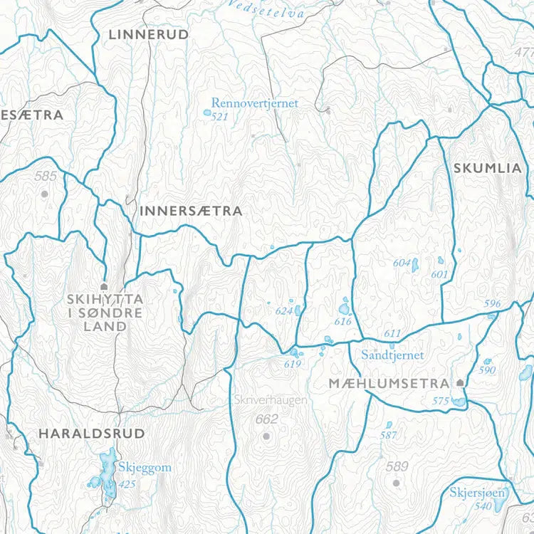 Skikart Gjøvikmarka og Vardalsåsen (50 x 70 cm)-Maps-Dapamaps-Hyttefeber