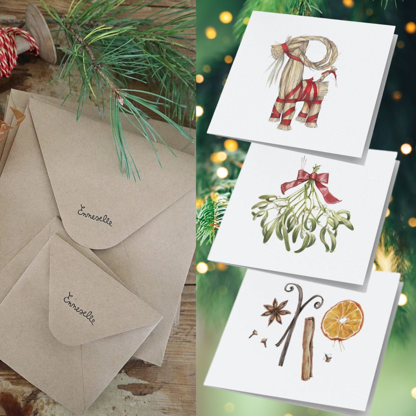 Stor julekortpakke - 15 doble kunstkort med konvolutt-Hyttefeber-Hyttefeber