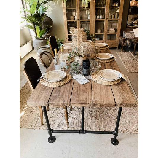 Vintage spisebord i tre og metall - 220x100x77cm-Møbler og Bord-Trend Design-Hyttefeber