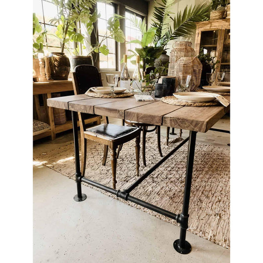 Vintage spisebord i tre og metall - 220x100x77cm-Møbler og Bord-Trend Design-Hyttefeber
