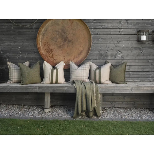 Halvor Bakke - Putetrekk - Vivero - Resirkulert Ull - Beige m/grønn - 50x50-Putetrekk-Norvigroup-Hyttefeber