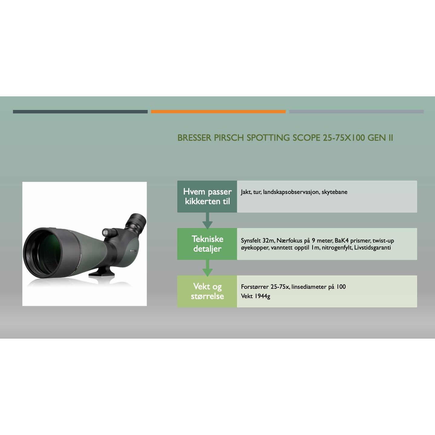 Bresser Pirsch 25-75x100 Spotting scope Gen II-Kikkerter-Bresser-Hyttefeber