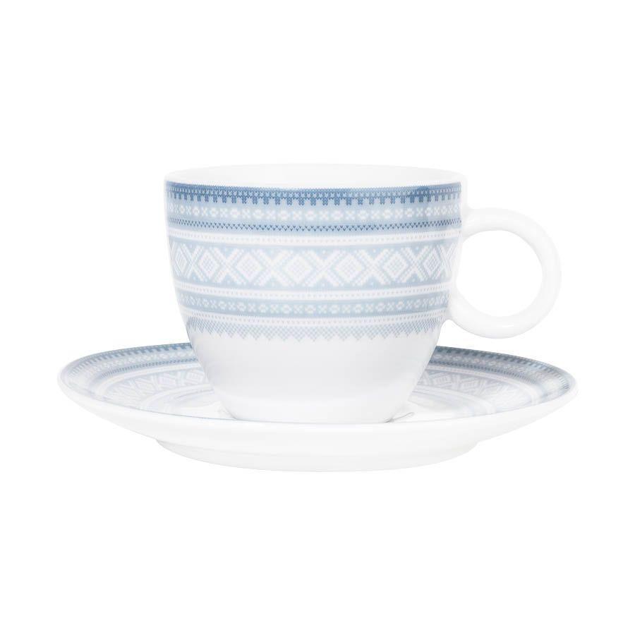 Kopp i blått Mariusmønster, med kaffeskål