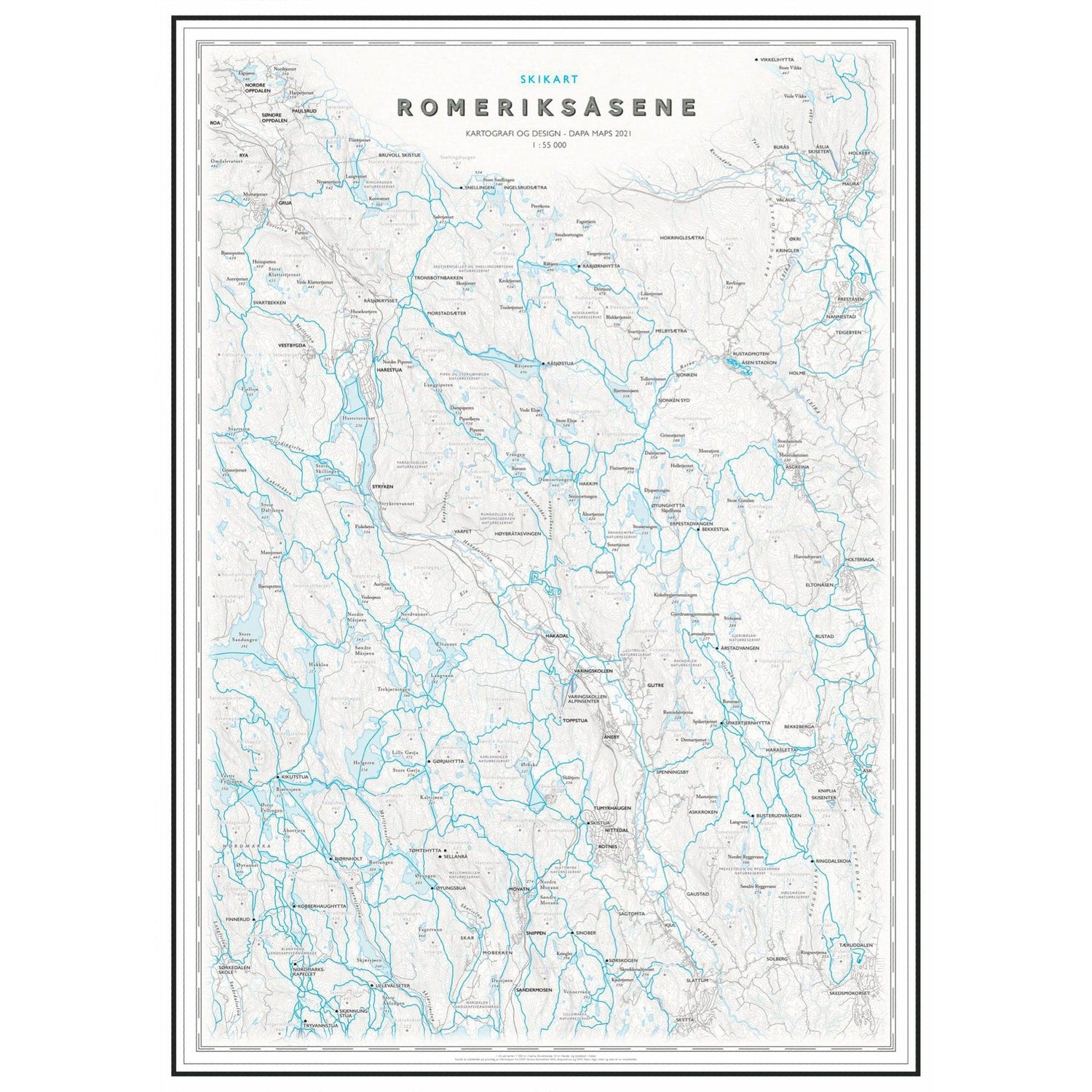 Skikart Romeriksåsene (50x70 cm)-Maps-Dapamaps-Hyttefeber
