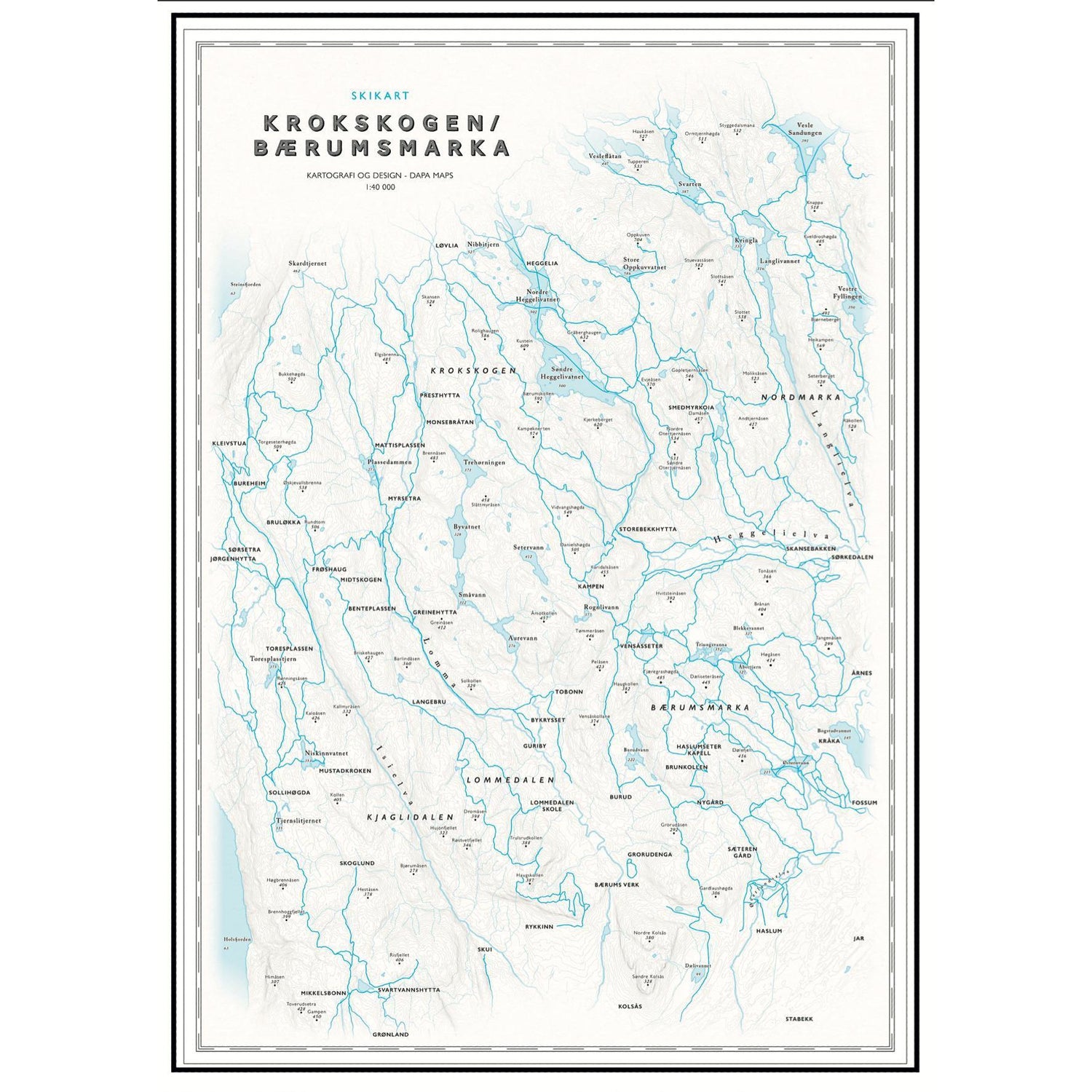 Skikart over Krokskogen og Bærumsmarka med løyper