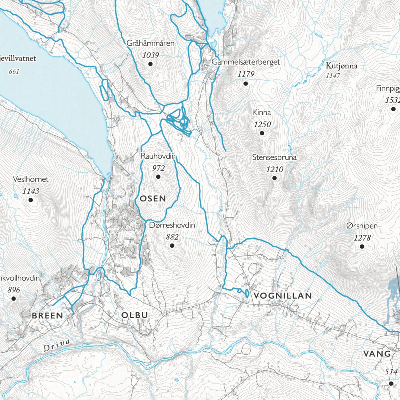 Skikart Oppdal (50x70 cm)-Maps-Dapa Maps-Hyttefeber
