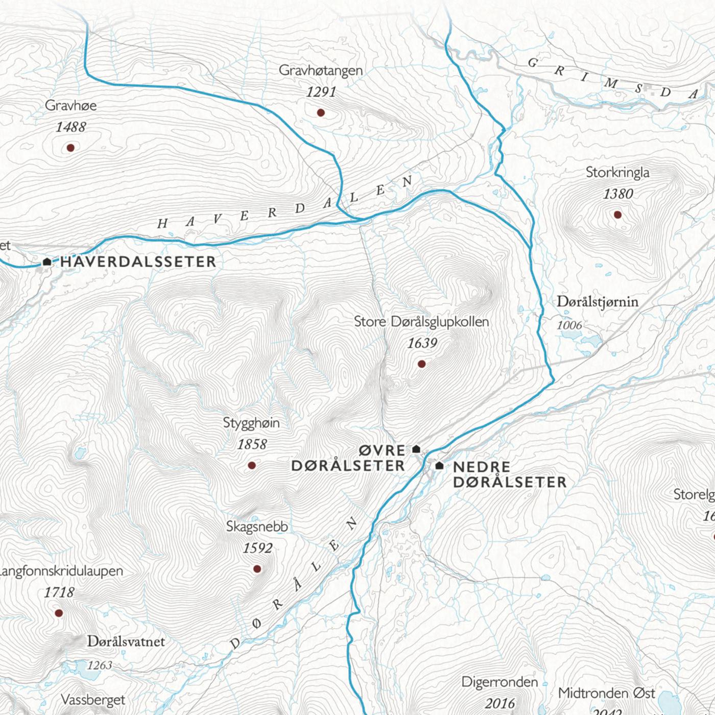 Skikart Rondane (50x70 cm)-Maps-Dapamaps-Hyttefeber