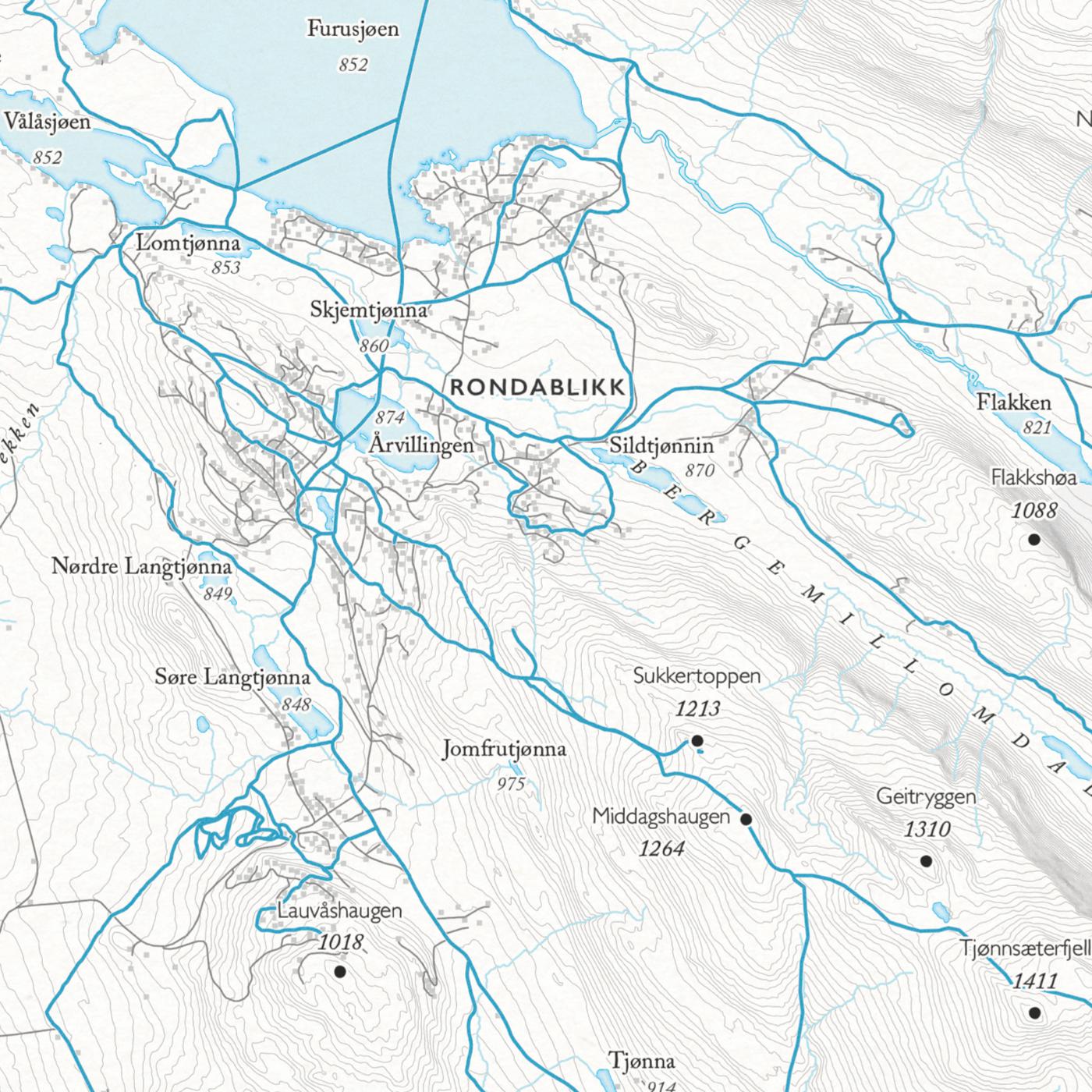 Skikart Rondane sør (50x70cm)-Maps-Dapamaps-Hyttefeber